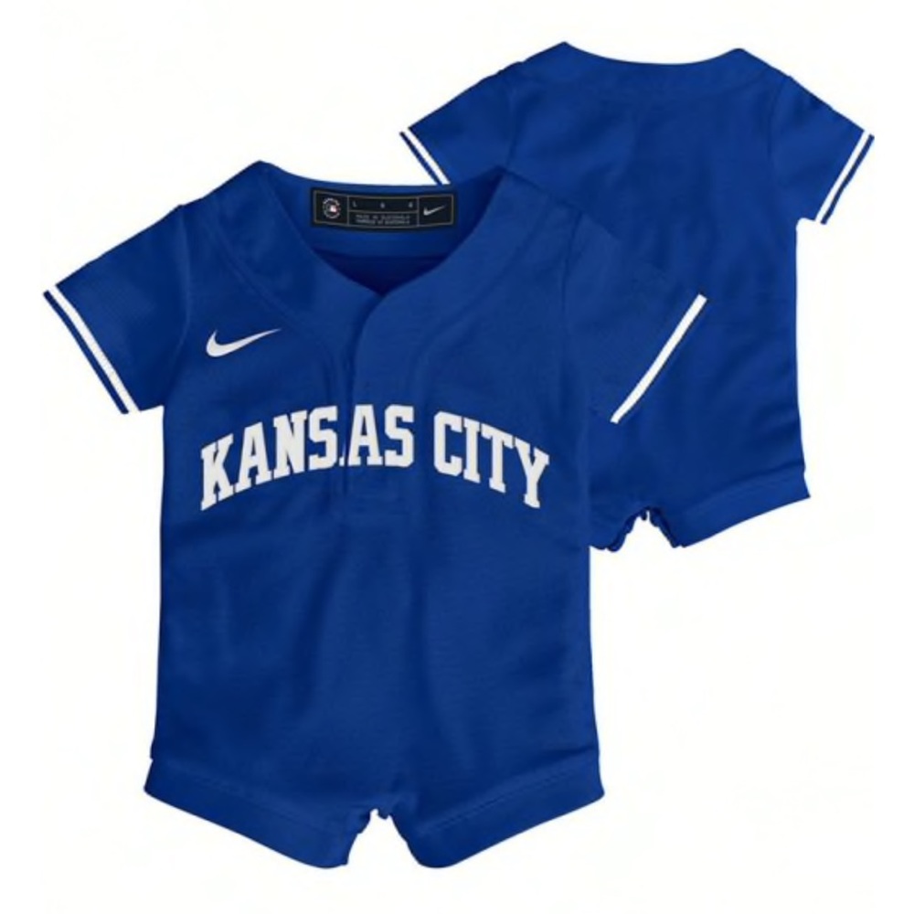 NWT genuine NIKE KANSAS CITY ROYALS BABY BLUE ROMPER JERSEY BASEBALL JERSEY